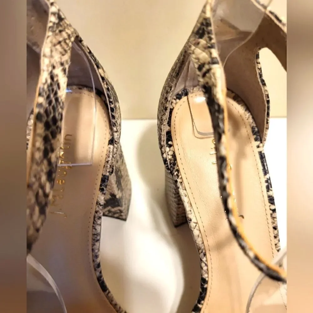 New J. McLaughlin Esme Brown/Tan Snakeskin Embossed Leather Sandals sz.7.5 $248